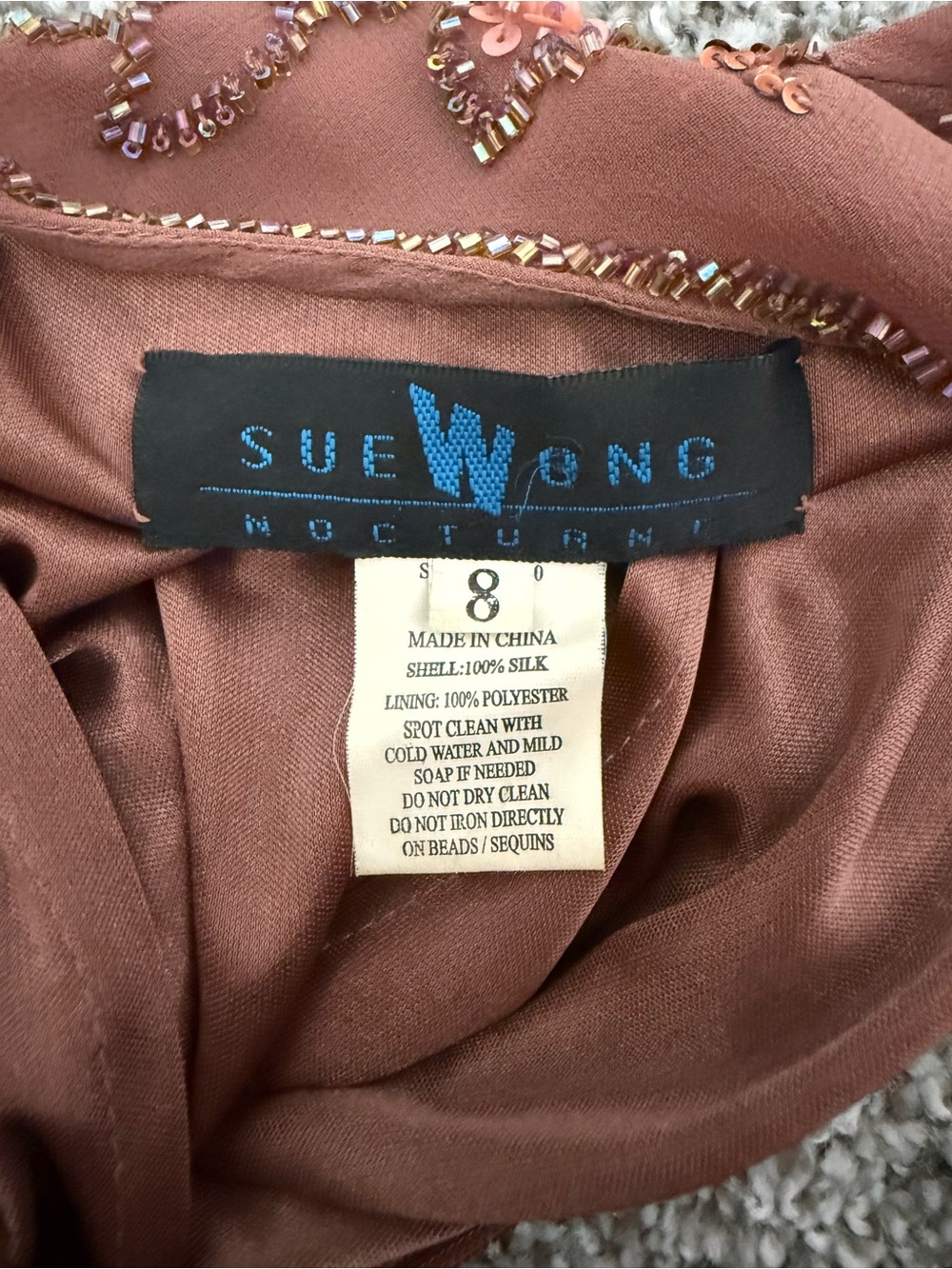 Sue Wong Dusty Rose Beaded Spaghetti-Strap Midi Dress Y2K vintage - Picture 3 of 3
